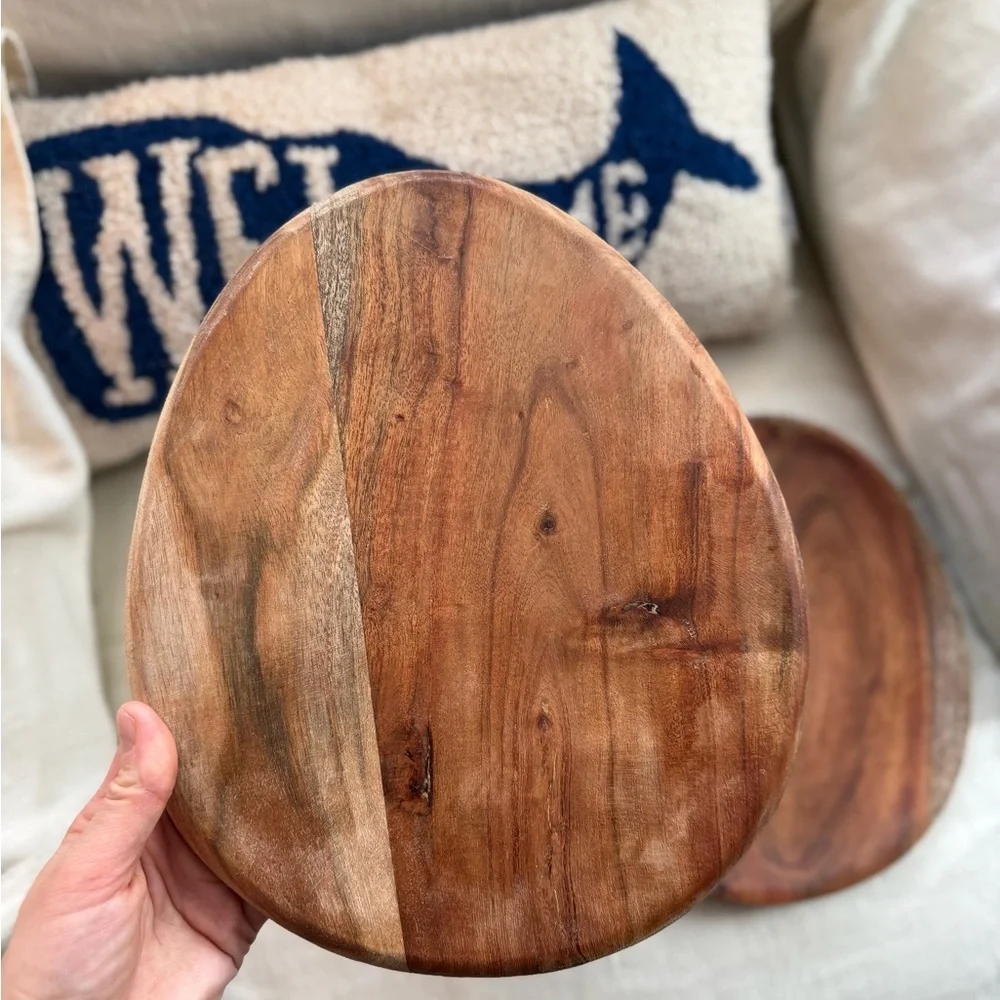 Two Acadia wood platter plates serving chargers or decor EUC